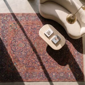 Antique Persian Kashan Rug, Hand-Knotted Wool, Central Persia (SKU 20215) - styled overhead view