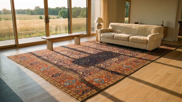 Antique persian khorassan large room size wool dark rug 10 Antique persian khorassan large room size wool dark rug (sku 23668) - room view