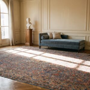 Antique Persian Kirman Carpet 13'10"×16'8" Blue Floral, Hand-Knotted Wool, 1920s (SKU 20969) - room view