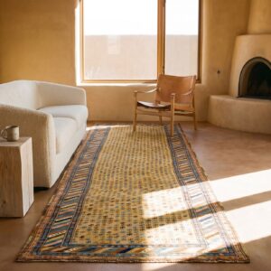 Antique Persian Kurdish Carpet 3'6"×13'7" Yellow Tribal, Multi Border, 1880s Runner (SKU 18958) - room view