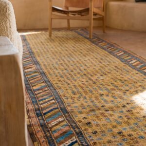 Antique Persian Kurdish Carpet 3'6"×13'7" Yellow Tribal, Multi Border, 1880s Runner (SKU 18958) - in-room detail