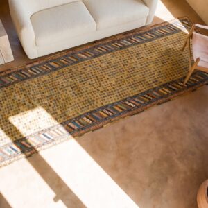Antique Persian Kurdish Carpet 3'6"×13'7" Yellow Tribal, Multi Border, 1880s Runner (SKU 18958) - styled overhead view