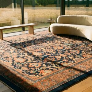 Antique Persian Malayer Carpet 12'4"×14'8" Dark Blue Allover Palmette, Burnt Rust Border, Circa 1890 (SKU 19414) - room view