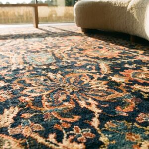 Antique Persian Malayer Carpet 12'4"×14'8" Dark Blue Allover Palmette, Burnt Rust Border, Circa 1890 (SKU 19414) - in-room detail