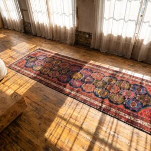 Antique Persian Malayer Rug, Hand-Knotted Wool, West-Central Persia (SKU 17963) - styled overhead view