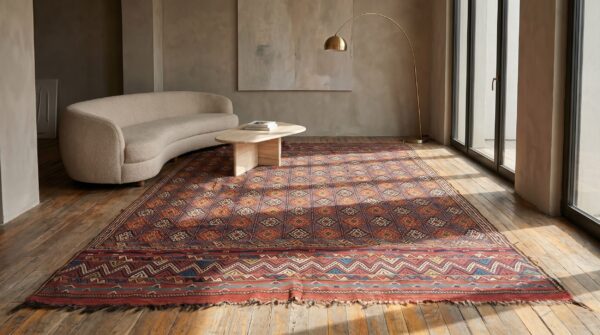 Antique persian wool multicolor jewel tones verne hand knotted rug 11 Antique persian wool multicolor jewel tones verne hand knotted rug (sku 21466) - room view