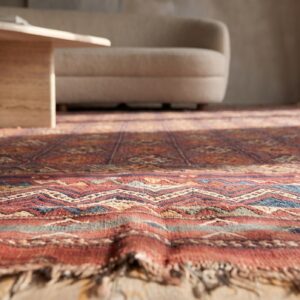 Antique Persian Wool Multicolor Jewel Tones Verne Hand Knotted Rug (SKU 21466) - in-room detail