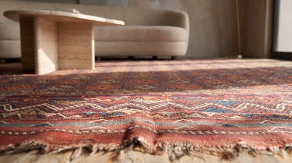 Antique persian wool multicolor jewel tones verne hand knotted rug 12 Antique persian wool multicolor jewel tones verne hand knotted rug (sku 21466) - in-room detail