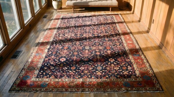 Antique persian n. W. Persian blue 1850s rug 2 Antique persian n. W. Persian blue 1850s rug (sku 22109) - styled overhead view