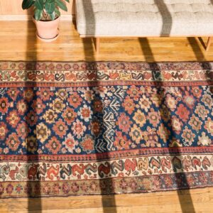 Antique Persian N.W. Persian Blue 1890s Hallway Runner Rug (SKU 21409) - styled overhead view