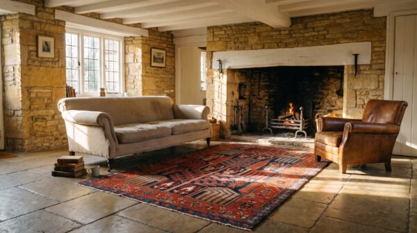 Antique persian n. W. Persian blue 1900s rug 7 Antique persian n. W. Persian blue 1900s rug (sku 21866) - room view