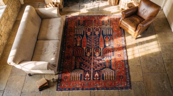 Antique persian n. W. Persian blue 1900s rug 2 Antique persian n. W. Persian blue 1900s rug (sku 21866) - styled overhead view