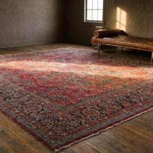 Antique Persian Sarouk Room Size Square Rug - Red Floral (SKU 23038) - room view