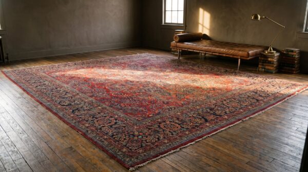 Antique persian sarouk room size square rug - red floral 7 Antique persian sarouk room size square rug - red floral (sku 23038) - room view