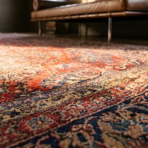 Antique Persian Sarouk Room Size Square Rug - Red Floral (SKU 23038) - in-room detail