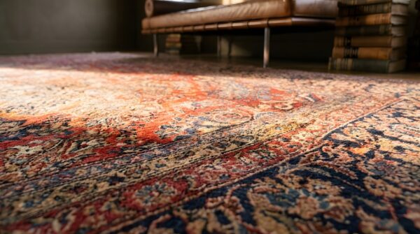 Antique persian sarouk room size square rug - red floral 8 Antique persian sarouk room size square rug - red floral (sku 23038) - in-room detail