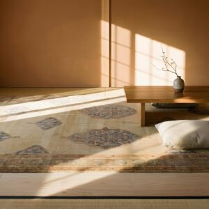 Antique Persian Serab Carpet 11'6"×18'9" Camel & Light Blue Medallion, Circa 1890 (SKU 18787) - room view