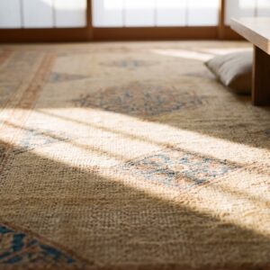 Antique Persian Serab Carpet 11'6"×18'9" Camel & Light Blue Medallion, Circa 1890 (SKU 18787) - in-room detail