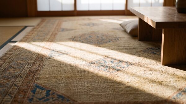 Antique persian serab carpet 11'6"×18'9" camel & light blue medallion, circa 1890 9 Antique persian serab carpet 11'6"×18'9" camel & light blue medallion, circa 1890 (sku 18787) - in-room detail
