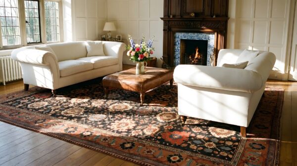 Antique persian serab carpet 12'×20'6" blue geometric, hand-knotted wool, 1890s 9 Antique persian serab carpet 12'×20'6" blue geometric, hand-knotted wool, 1890s (sku 18710) - room view