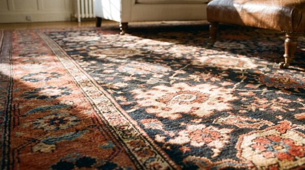 Antique persian serab carpet 12'×20'6" blue geometric, hand-knotted wool, 1890s 10 Antique persian serab carpet 12'×20'6" blue geometric, hand-knotted wool, 1890s (sku 18710) - in-room detail