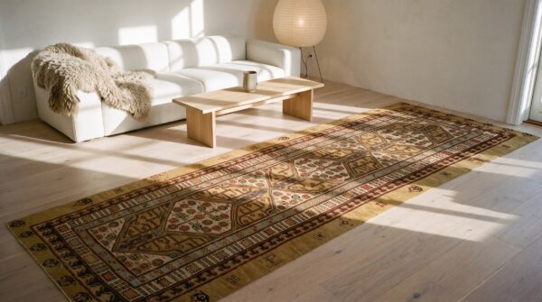 Antique persian serab hallway runner rug - late 19th century tribal brown earth tone (sku 23326) - room view