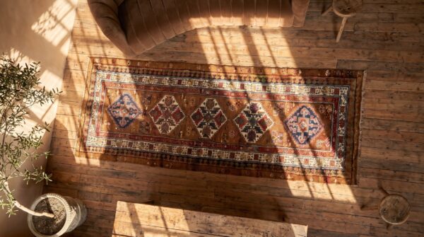 Antique persian serab rug, hand-knotted wool, northwestern persia (sku 18773) - styled overhead view