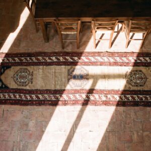 Antique Persian Serab Runner 3'×12'3", Hand-Knotted Wool, Early 20th Century (SKU 18772) - styled overhead view