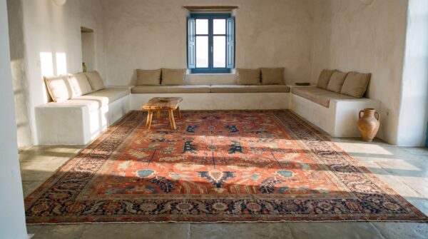 Antique persian serapi carpet 11'6"×16'3" strong red & blue, hand-knotted wool, 1880s 12 Antique persian serapi carpet 11'6"×16'3" strong red & blue, hand-knotted wool, 1880s (sku 19842) - room view