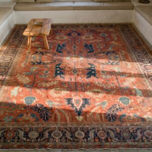 Antique Persian Serapi Carpet 11'6"×16'3" Strong Red & Blue, Hand-Knotted Wool, 1880s (SKU 19842) - styled overhead view