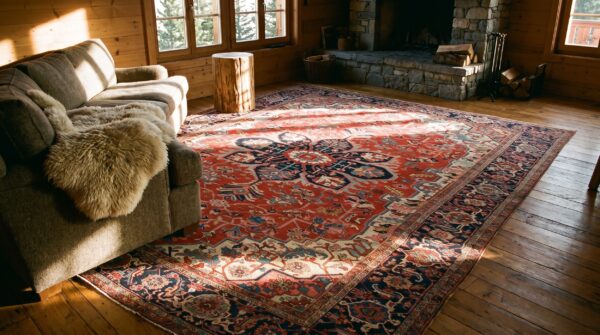 Antique persian serapi carpet 12'6"×18'9" red & navy geometric, circa 1890 7 Antique persian serapi carpet 12'6"×18'9" red & navy geometric, circa 1890 (sku 18999) - room view