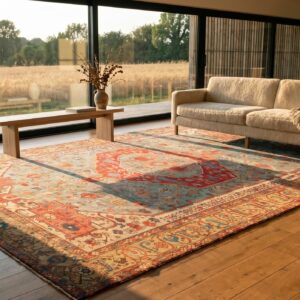 Antique Persian Serapi Carpet 16'8"×24'10" Sky Blue & Camel, Circa 1890 (SKU 20109) - room view