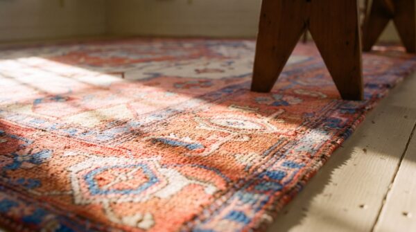 Antique persian serapi carpet 9'10"×11'10" ivory & red rust, medallion design, circa 1880 (sku 19716) - in-room detail