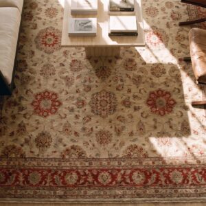 Antique Persian Sultanabad Rug 10'×13'6" Red Medallion, Circa 1890 (SKU 18073) - styled overhead view