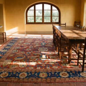 Antique Persian Sultanabad Rug 12'6"×14' Coral Red & Blue, 1880s (SKU 19801) - room view