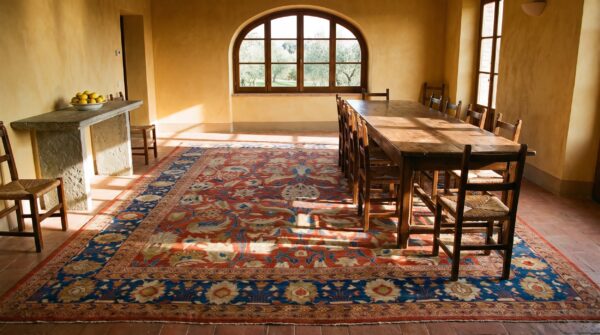 Antique persian sultanabad rug 12'6"×14' coral red & blue, 1880s 11 Antique persian sultanabad rug 12'6"×14' coral red & blue, 1880s (sku 19801) - room view