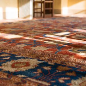 Antique Persian Sultanabad Rug 12'6"×14' Coral Red & Blue, 1880s (SKU 19801) - in-room detail