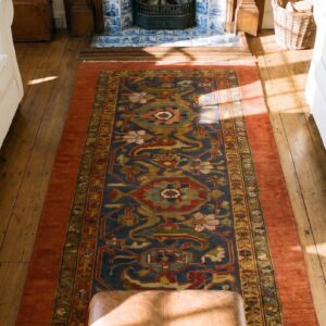 Antique Persian Sultanabad Hallway Runner Rug (SKU 21649) - styled overhead view