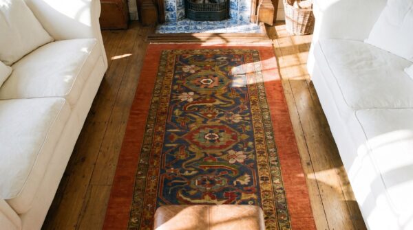 Antique persian sultanabad hallway runner rug 2 Antique persian sultanabad hallway runner rug (sku 21649) - styled overhead view