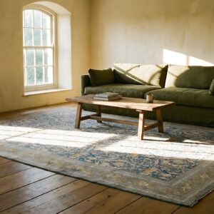 Antique Persian Tabriz Carpet 11'6"×16' Navy Mostofi Pattern, Rust Border, Circa 1920 (SKU 19512) - room view