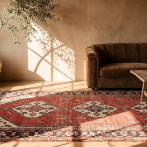 Antique Persian Tribal Geometric Red Kurdish Long and Narrow Size Rug (SKU 21951) - room view