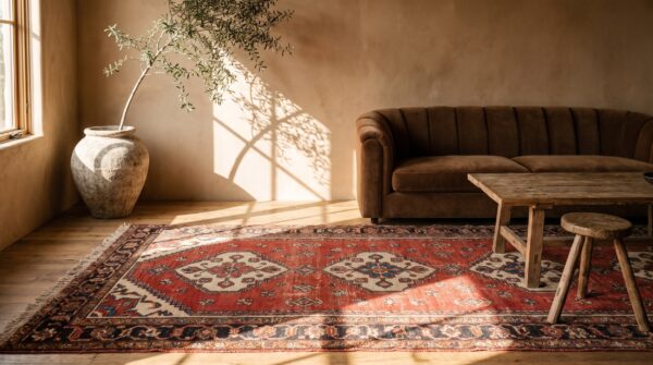 Antique persian tribal geometric red kurdish long and narrow size rug (sku 21951) - room view