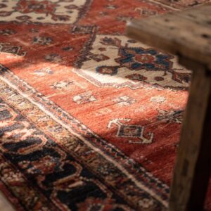 Antique Persian Tribal Geometric Red Kurdish Long and Narrow Size Rug (SKU 21951) - in-room detail