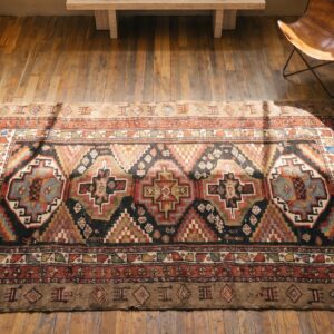 Antique Persian Tribal Kurdish Rug, Hand-Knotted Wool (SKU 18956) - styled overhead view