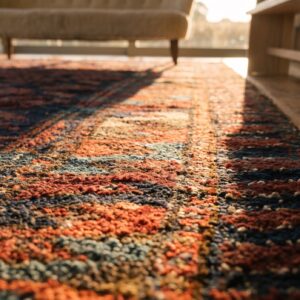 Antique Persian Tribal Paisley Motif Baluch Hand Knotted Square Rug (SKU 25299) - in-room detail