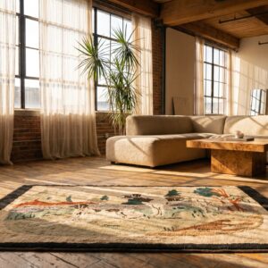 Antique Pictorial American Folk Art Dog Pattern Hooked Animal Rug (SKU 18374) - room view