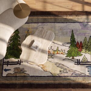 Antique Pictorial American Folk Art Hooked Rug (SKU 20461) - styled overhead view
