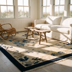 Antique Pictorial Scene Peking Chinese Allover Ivory Color 1900s Rug (SKU 24883) - room view
