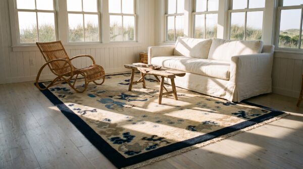 Antique pictorial scene peking chinese allover ivory color 1900s rug (sku 24883) - room view