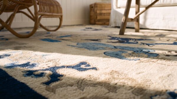 Antique pictorial scene peking chinese allover ivory color 1900s rug (sku 24883) - in-room detail